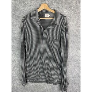 Faherty Shirt Mens Large Long Sleeve Striped Pima Cotton Cloud Polo Black Gray